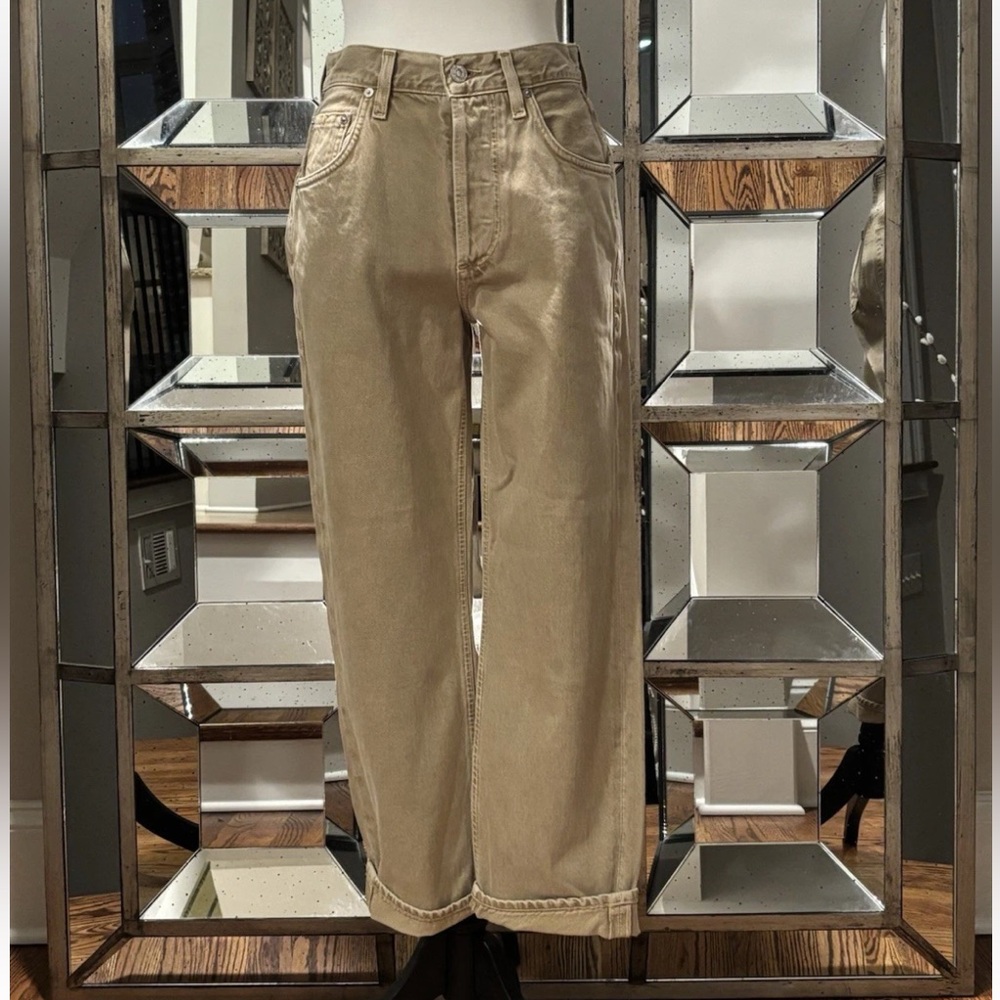 Citizens of Humanity Dahlia Bow Leg Baby Roll Tan Jeans NWT